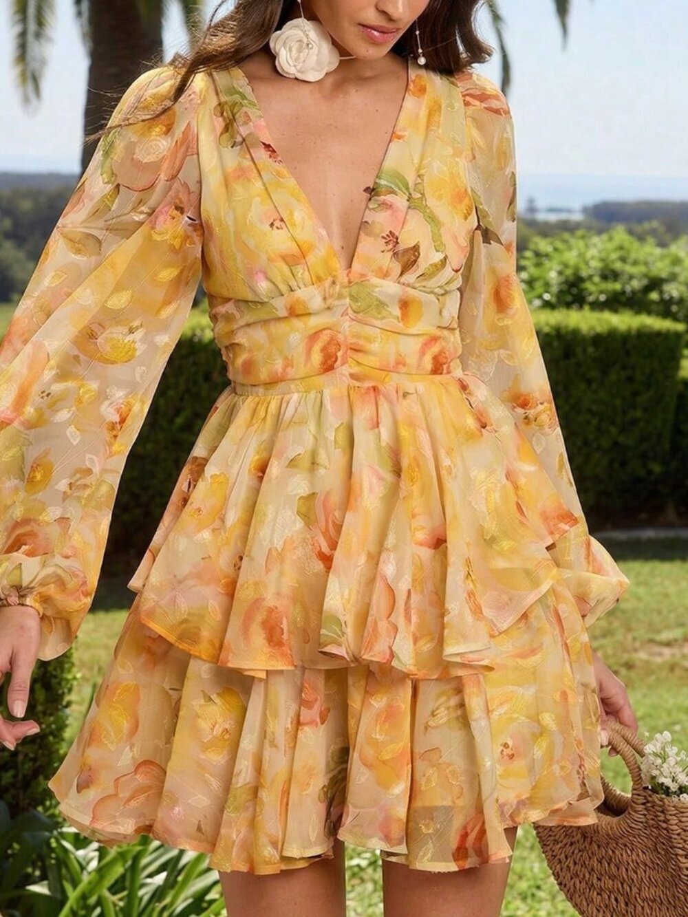 Apricot Boho Women's Romantic Sunshine Floral Print Short Dress